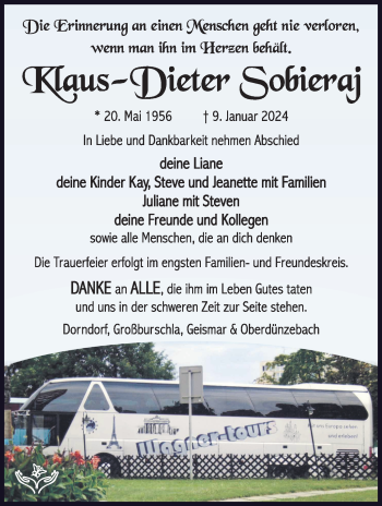 Traueranzeige von Klaus-Dieter Sobieraj von Südthüringer Presse