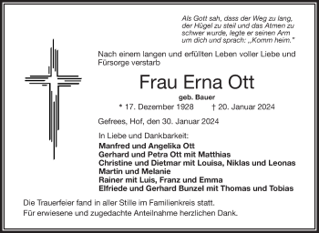 Traueranzeige von Erna Ott von Frankenpost