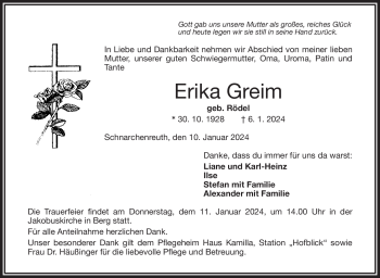 Traueranzeige von Erika Greim von 80048