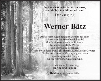 Traueranzeige von Werner Bätz von Südthüringer Presse