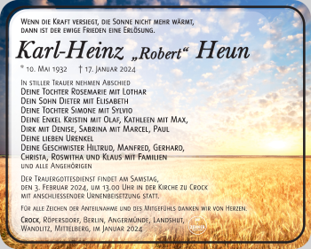 Traueranzeige von Karl-Heinz Heun von Südthüringer Presse
