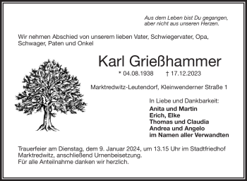 Traueranzeige von Karl Grießhammer von 80048