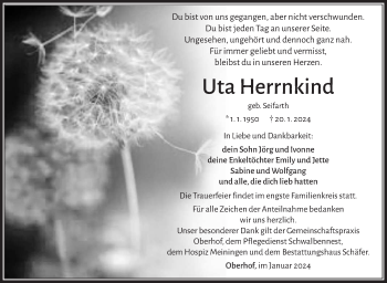 Traueranzeige von Uta Herrnkind von Südthüringer Presse