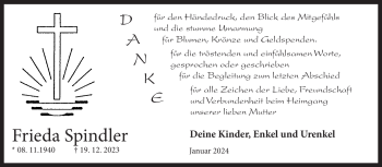 Traueranzeige von Frieda Spindler von 80048