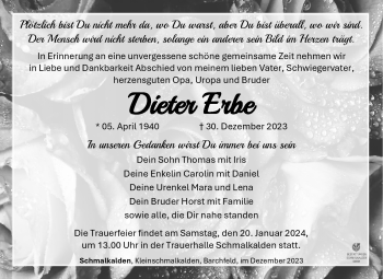 Traueranzeige von Dieter Erbe von 80048