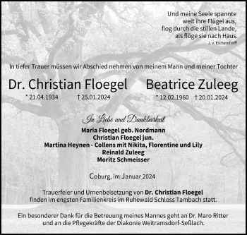 Traueranzeige von ChristianBeatrice ZuleegFloegel von Neue Presse Coburg