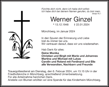 Traueranzeige von Werner Ginzel von Frankenpost
