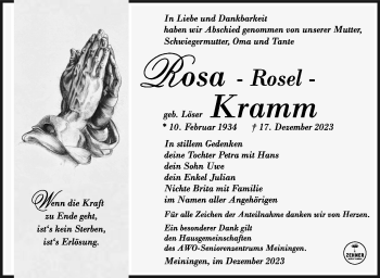 Traueranzeige von Rosa Kramm von 80048