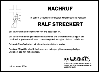 Traueranzeige von Ralf Streckert von Frankenpost