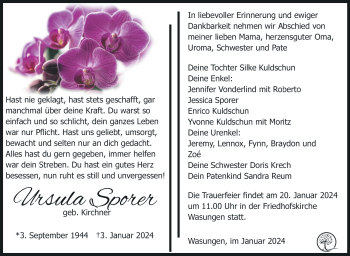 Traueranzeige von Ursula Sperer von 80048