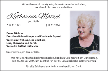 Traueranzeige von Katharina Matzel von 80048
