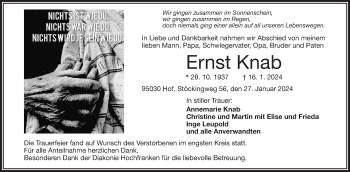 Traueranzeige von Ernst Knab von Frankenpost