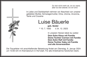 Traueranzeige von Luise Bäuerle von 80048