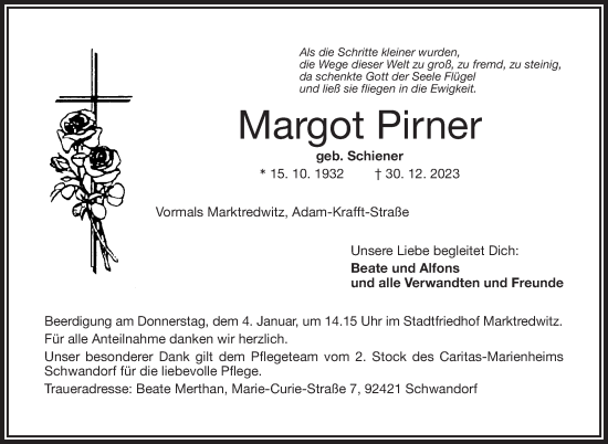 Traueranzeige von Margot Pirner von Frankenpost