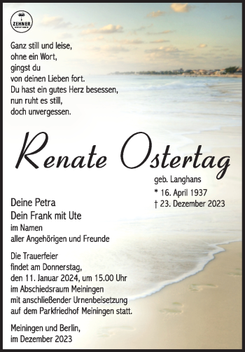 Traueranzeige von Renate Ostertag von 80048