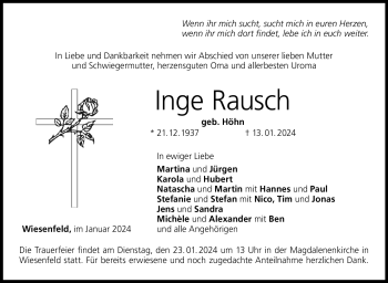 Traueranzeige von Inge Rausch von 80048