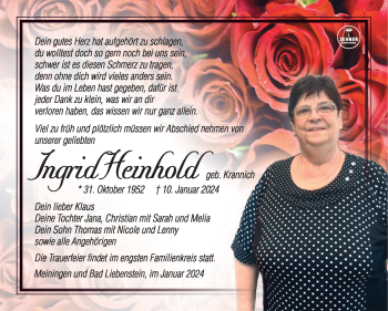 Traueranzeige von Ingrid Heinhold von 80048