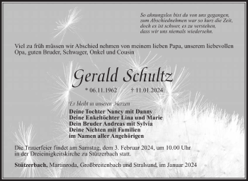 Traueranzeige von Gerald Schultz von Südthüringer Presse