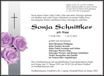 Traueranzeige von Sonja Schnittker von 80048
