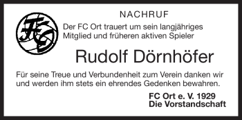 Traueranzeige von Rudolf Dörnhöfer von 80048