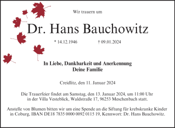 Traueranzeige von Hans Bauchowitz von 80048