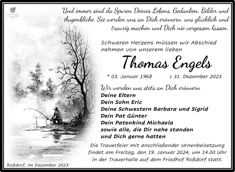  Traueranzeige für Thomas Engels vom 13.01.2024 aus 80048
