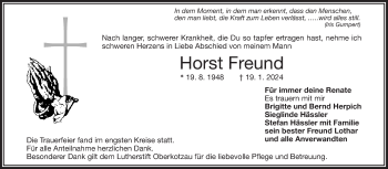 Traueranzeige von Horst Freund von Frankenpost