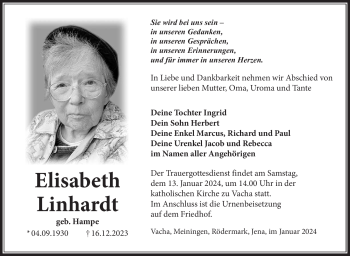 Traueranzeige von Elisabeth Linhardt von 80048
