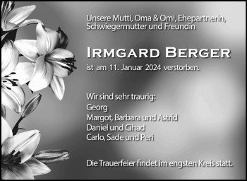 Traueranzeige von Irmard Berger von Südthüringer Presse