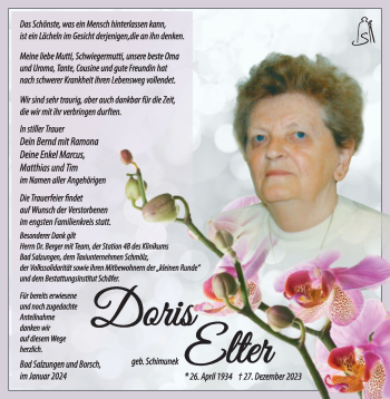 Traueranzeige von Doris Elter von 80048