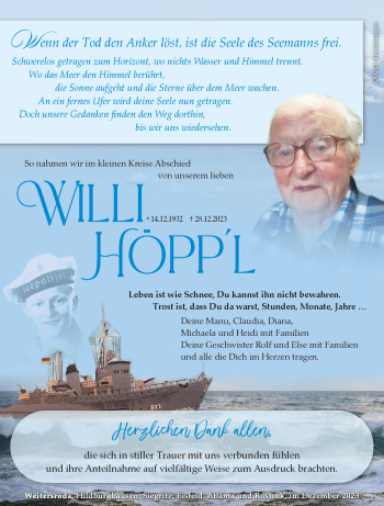 Traueranzeige von Willi Höpp´l von 80048