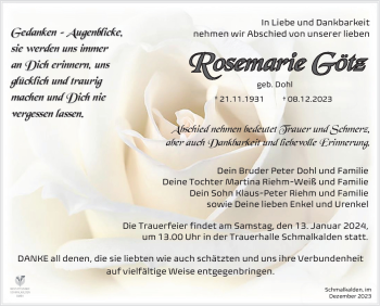 Traueranzeige von Rosemarie Götz von 80048