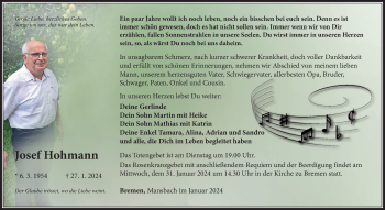 Traueranzeige von Josef Hohmann von Südthüringer Presse