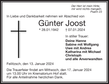 Traueranzeige von Günter Joost von 80048