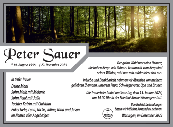 Traueranzeige von Peter Sauer von 80048