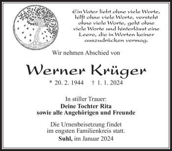Traueranzeige von Werner Krüger von 80048