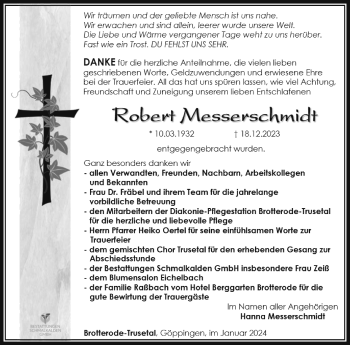 Traueranzeige von Robert Messerschmidt von Südthüringer Presse