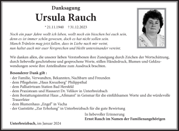 Traueranzeige von Ursula Rauch von 80048