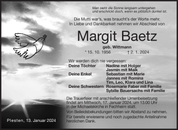 Traueranzeige von Margit Baetz von 80048