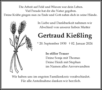 Traueranzeige von Gertraud Kießling von 80048