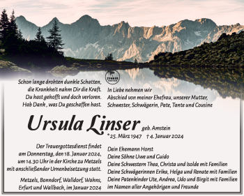 Traueranzeige von Ursula Linser von 80048