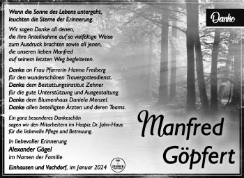 Traueranzeige von Manfred Göpfert von Südthüringer Presse