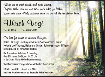 Traueranzeige von Ulrich Vogt von 80048