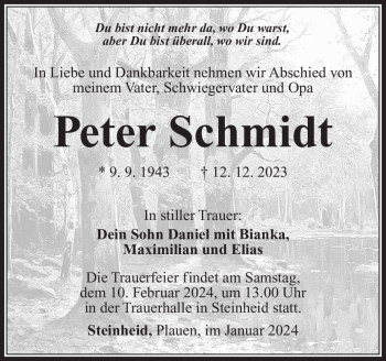 Traueranzeige von Peter Schmidt von 80048