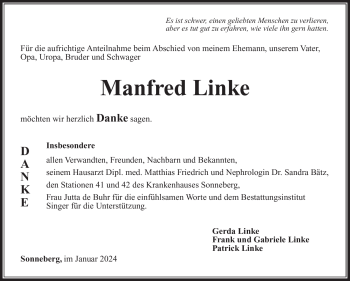 Traueranzeige von Manfred Linke von 80048