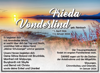 Traueranzeige von Frieda Vonderlind von 80048