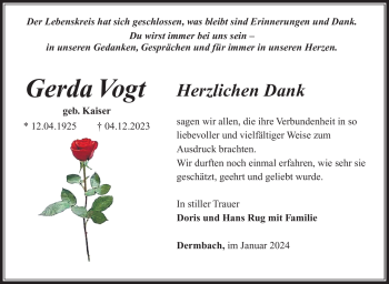 Traueranzeige von Gerda Vogt von 80048