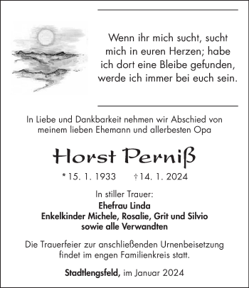 Traueranzeige von Horst Perniß von Südthüringer Presse