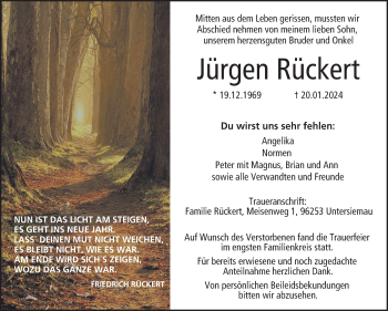 Traueranzeige von Jürgen Rückert von Neue Presse Coburg