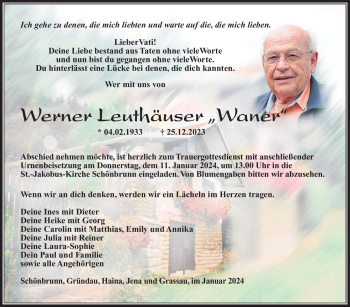 Traueranzeige von WernerWerner LeuthäuserLeuthäuser von 80048